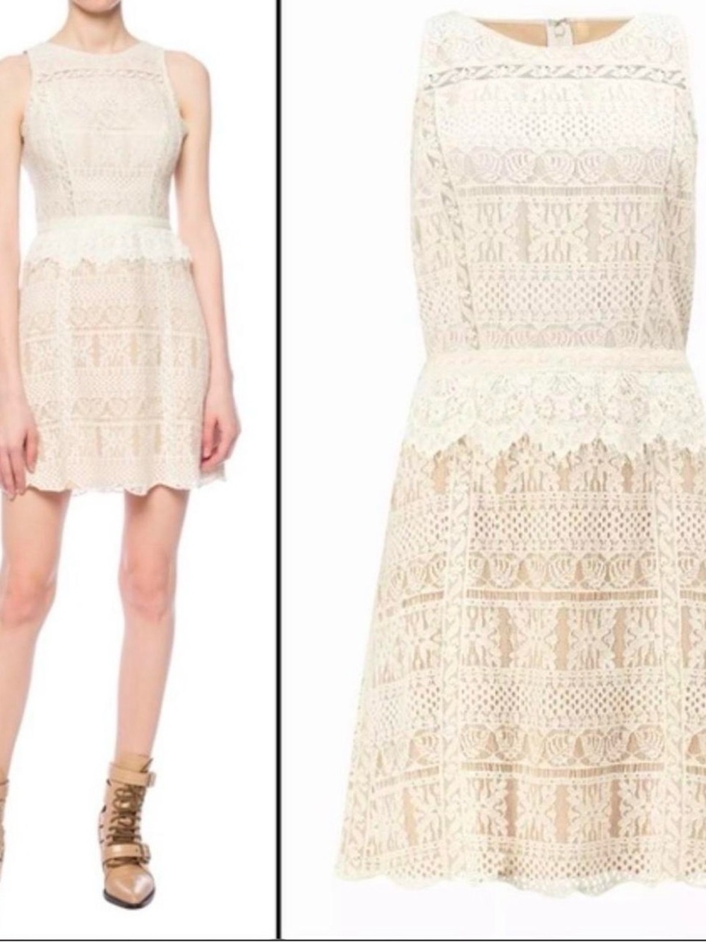 All Saints Cream Crochet Lace Mini Dress